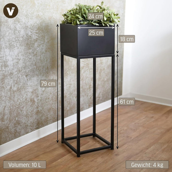 VIVANNO Blumentopf auf Ständer mit Beinen Füssen Elevate Square 79 cm, Schwarz, 79x25x25 cm Square