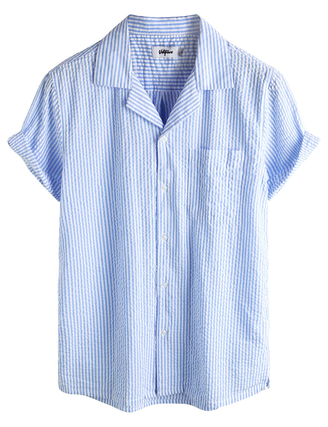 VATPAVE Herren Gestreifte Sommerhemd Casual Button Down Kurzarm Strand HawaiiHemd M Hellblau, M Hell