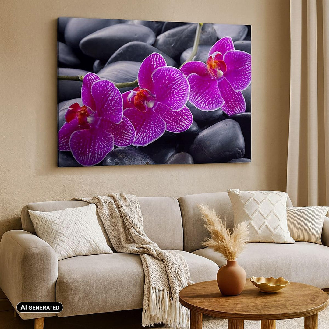 Bilder auf Leinwand 100x70cm Leinwandbild Blumen Steine Violett Aromatherapie Gross Wanddeko Bild Sc