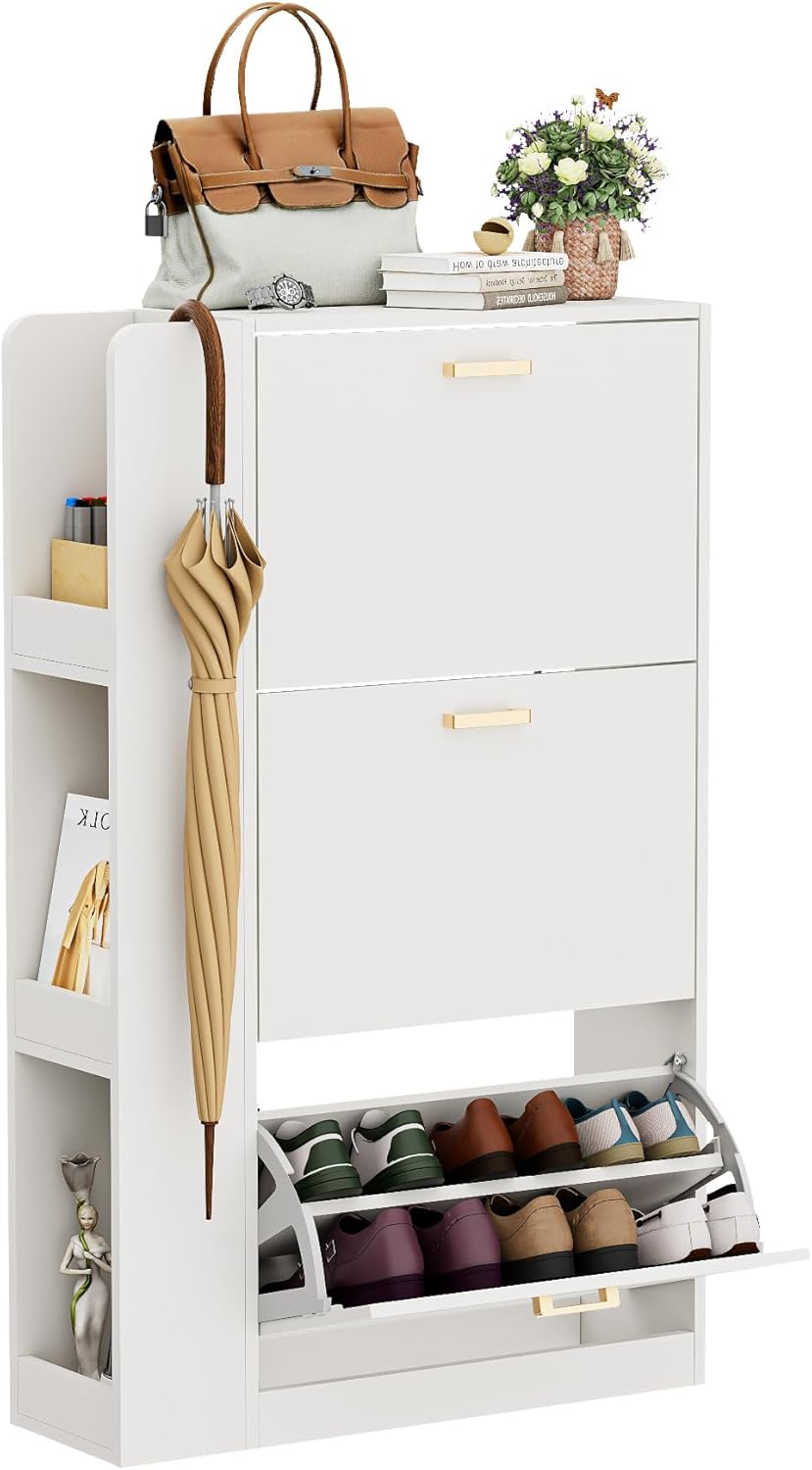 Schuhschrank mit 3 Klappen Schmal Schuhschrank mit 3 Flip-Schuhregal und 3 Ablagefächer platzsparend