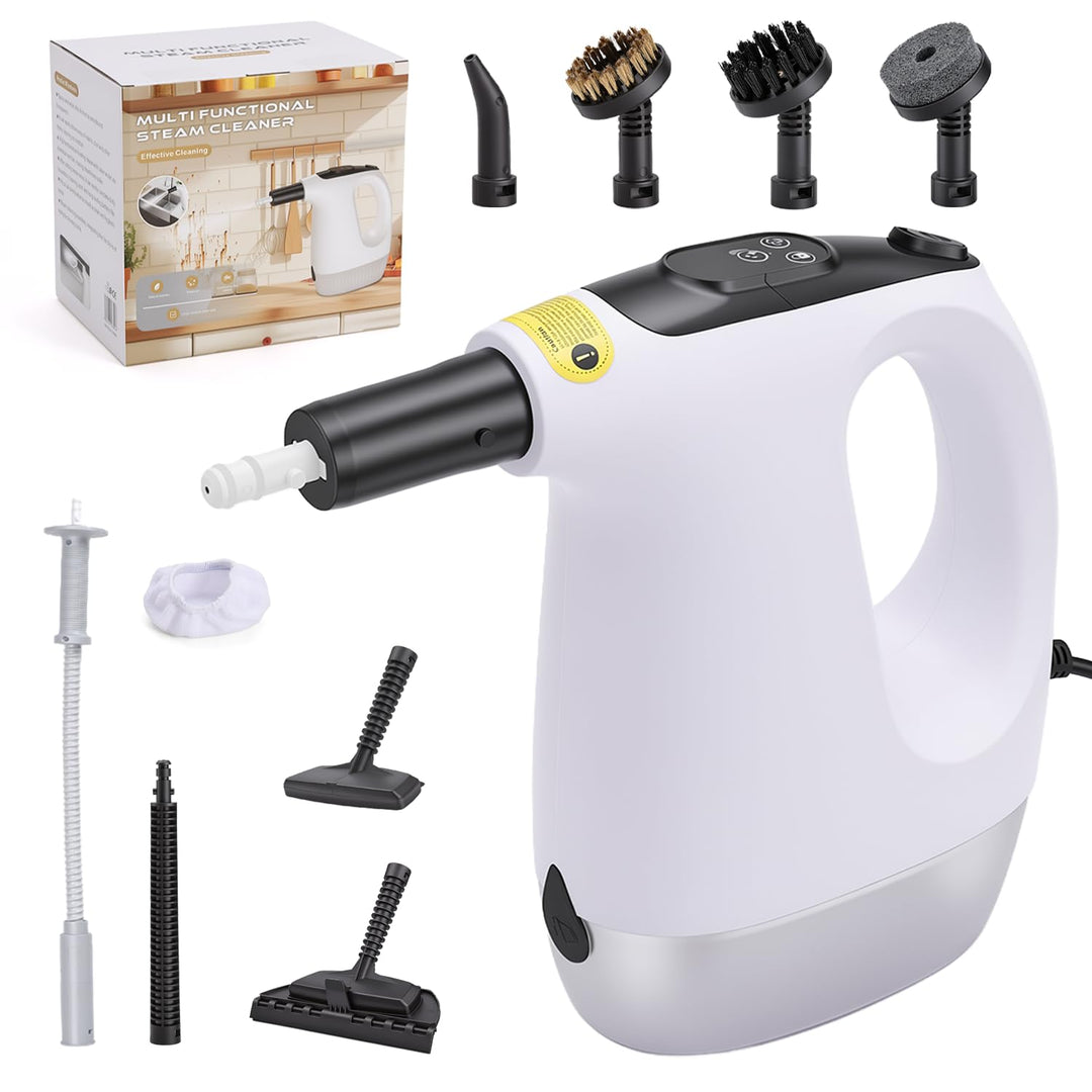 Dampfreiniger Handgerät 1200W, 500ml Handdampfreiniger mit 10 Zubehörteilen, 3 Dampfstufen, 20s Aufh