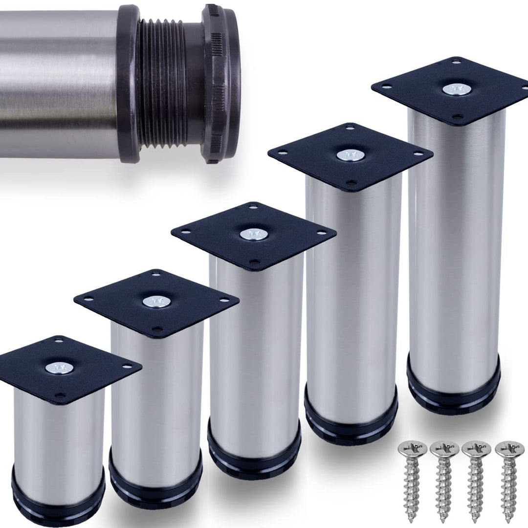 Stahlia Möbelfüsse Edelstahl verstellbar (4er Set) Ø50mm | Höhe: 150mm (+20mm) Schrankfüsse für Side