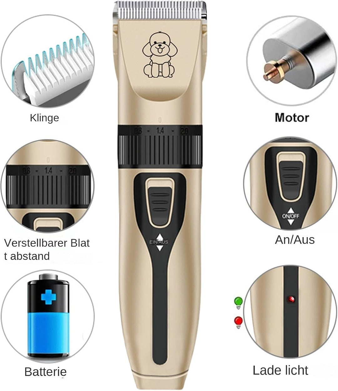 Haarschneider Für Haustiere,Leiser USB-Akkutrimmer Zur Fellpflege Für Hunde | Akkubetriebener Trimme