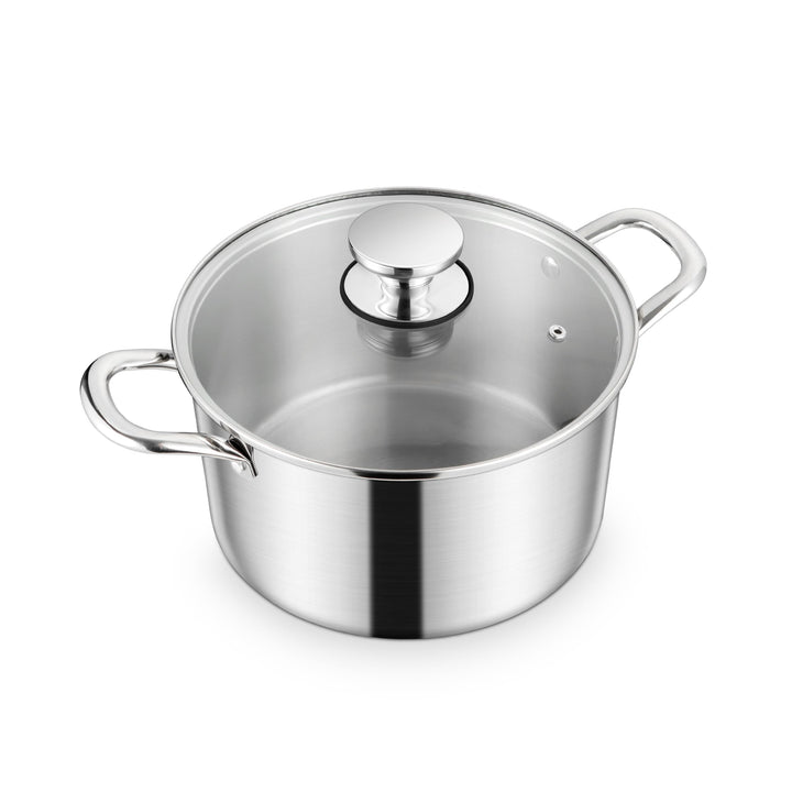Homikit 20cm Kochtopf, 3-Lagen Edelstahl Suppentopf Induktion mit Glasdeckel, 3,3L Nudeltopf Fleisch