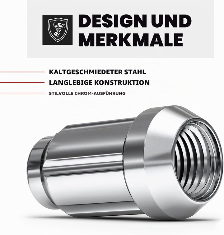 White Knight 3806–20AM Chrom M12 x 1,25 Vielzahn Radmutter mit Schlüssel, 20 Stück 20er-Pack chrome