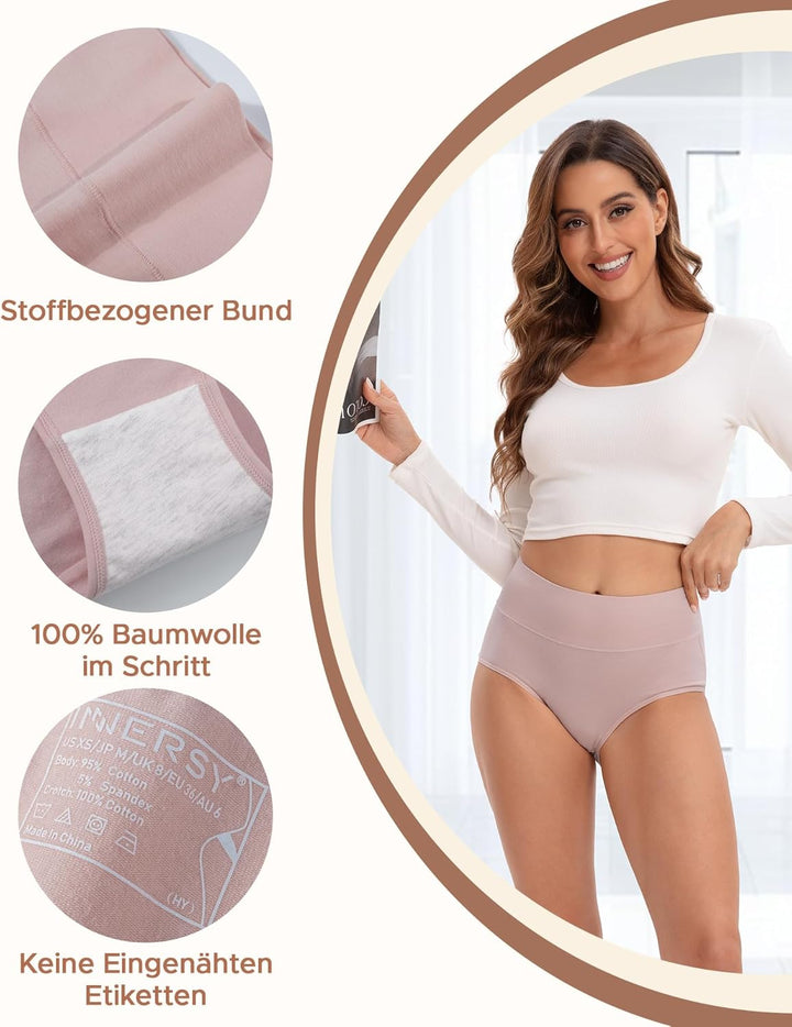 INNERSY Unterhosen Damen Baumwolle Stretch Slips Hohe Taille Weiche Unterwäsche Frauen 5er Pack XXL