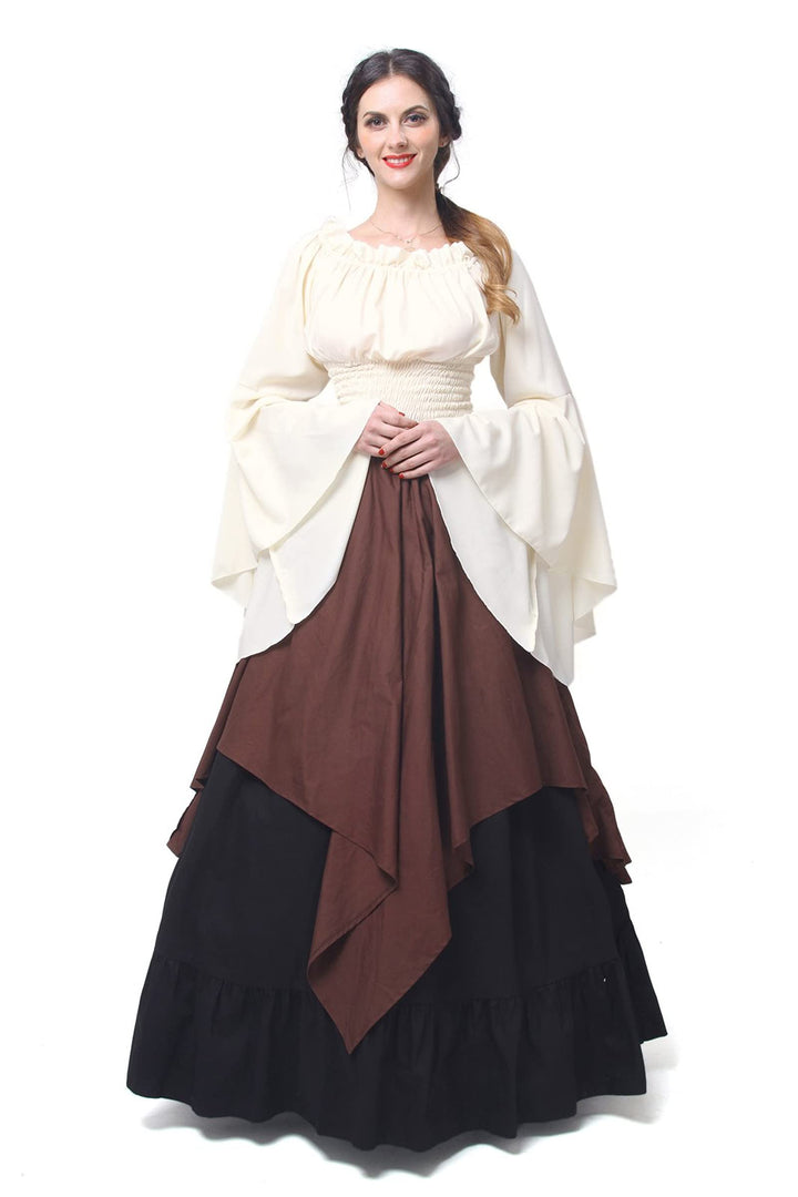 Renaissance Kleid Damen Mittelalter Kleidung Kostüme Fasching Set, S