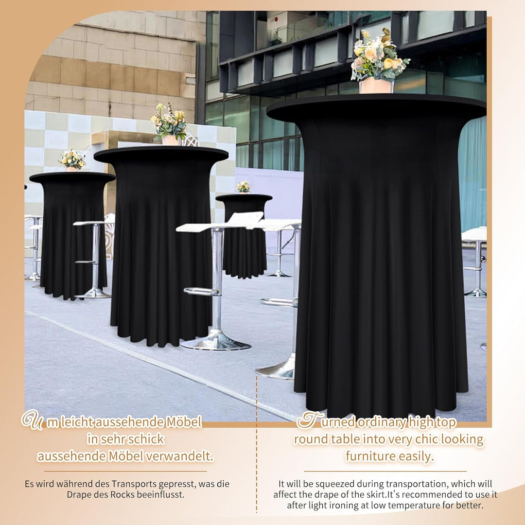 3 Packs Spandex Cocktail Tischdecke mit Röcken 60x110cm, schwarzer Stretch Cocktail Tischtuch für ho