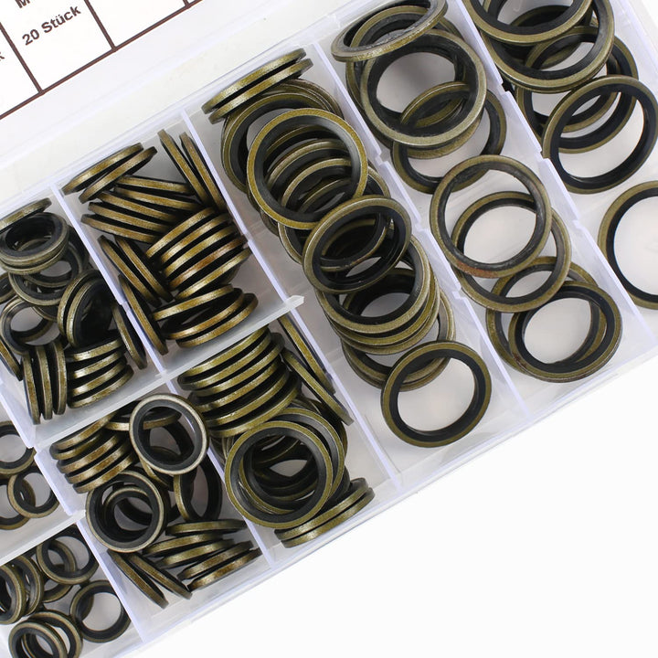 MaxAwe 150 Stk M6-M24 Hydraulik Dichtringe mit Gummilippe, Ölablassschrauben Bonded Seals, Dichtungs