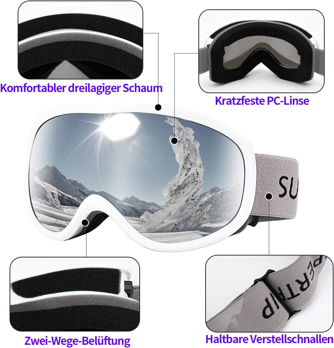 Supertrip Skibrille Herren Damen Snowboardbrille für Skifahrer Antifog UV400-Schutz Wintersportarten