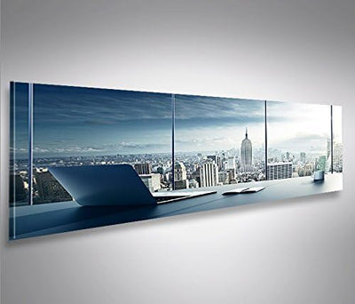 islandburner Bild Bilder auf Leinwand Manhattan V2 New York Büro Panorama XXL Poster Leinwandbild Wa