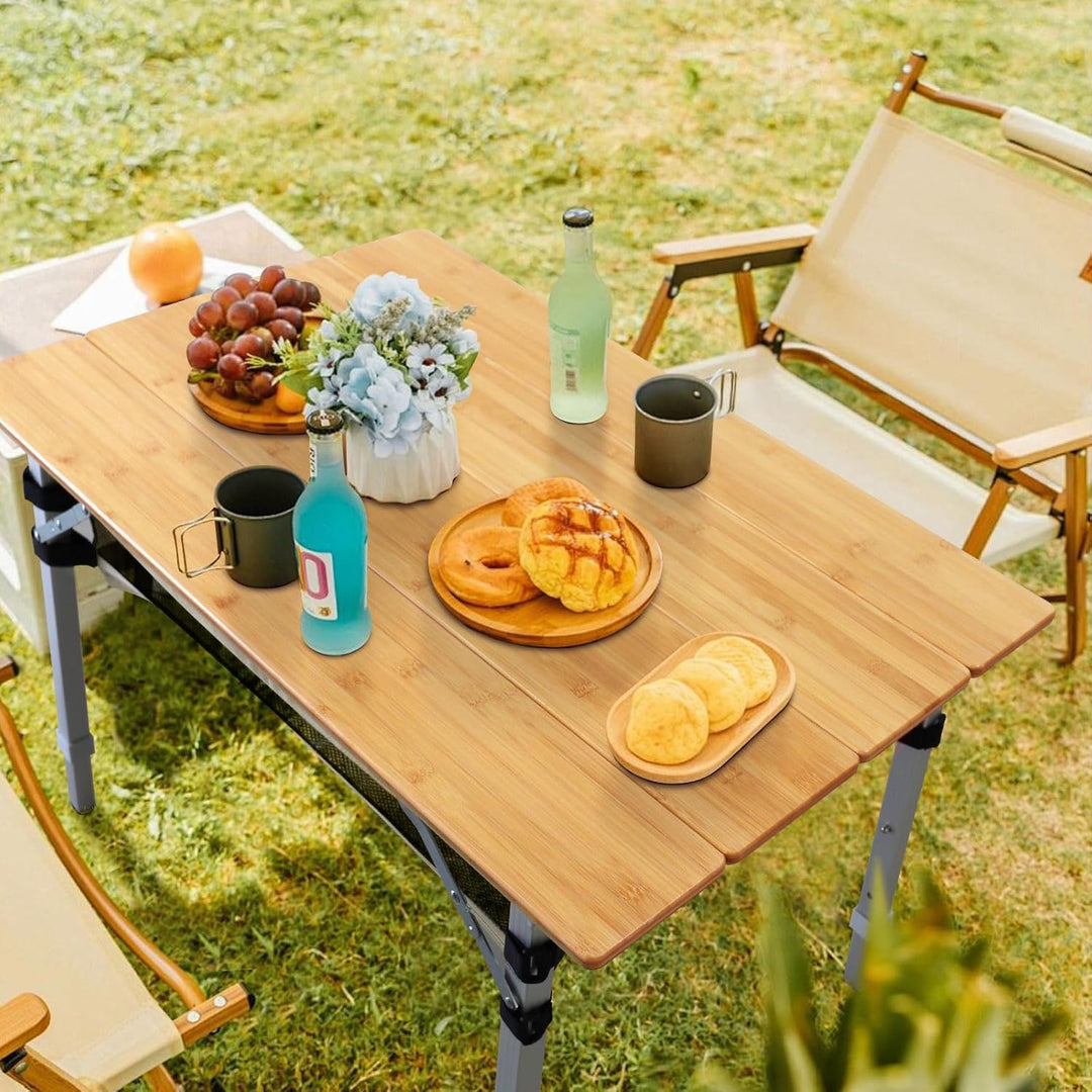 WKFAMOUT Klapptisch Campingtisch Bambus Klappbar Höhenverstellbar 80x55 cm Outdoor Gartentisch 4 Fal