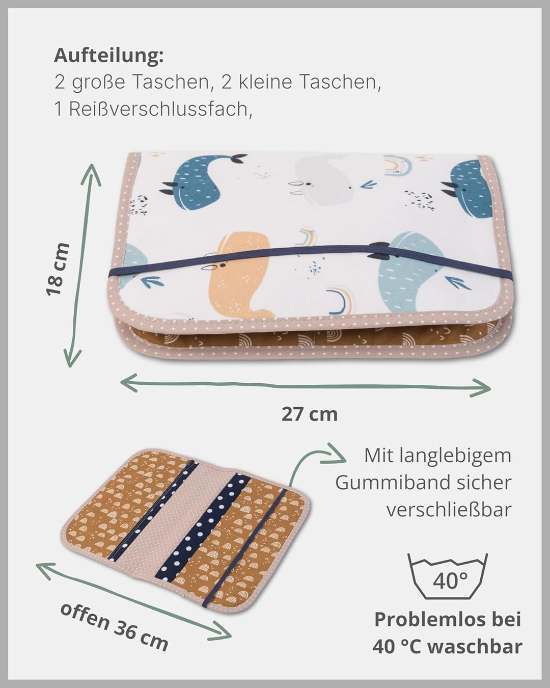 ULLENBOOM ® Windeltasche für unterwegs (Made in EU) - Wickeltasche für bis zu 3 Windeln, Feuchttüche