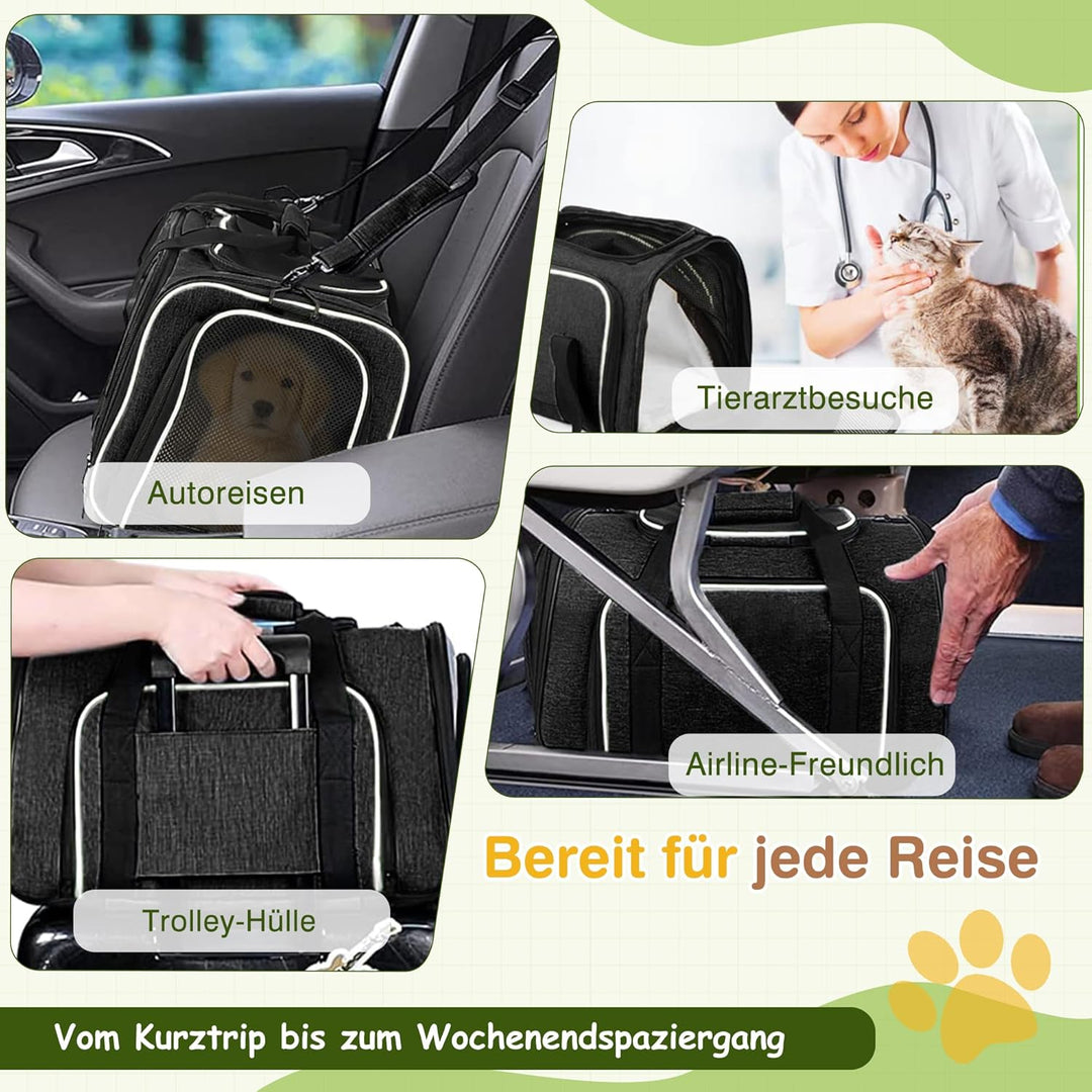 ALLSOPETS Erweiterbare Transporttasche für Katzen und kleine Hunde, Faltbare Weiche Haustiertasche m