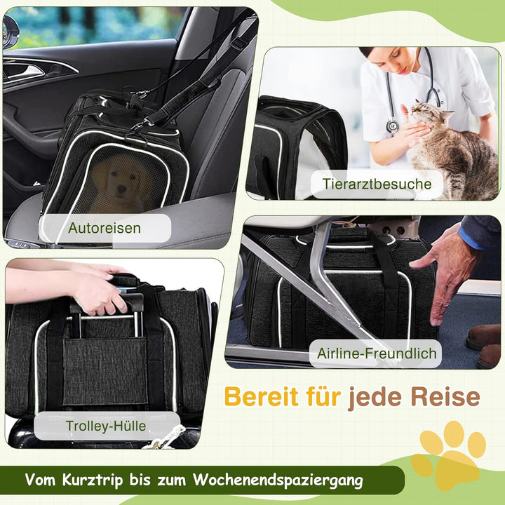 ALLSOPETS Erweiterbare Transporttasche für Katzen und kleine Hunde, Faltbare Weiche Haustiertasche m