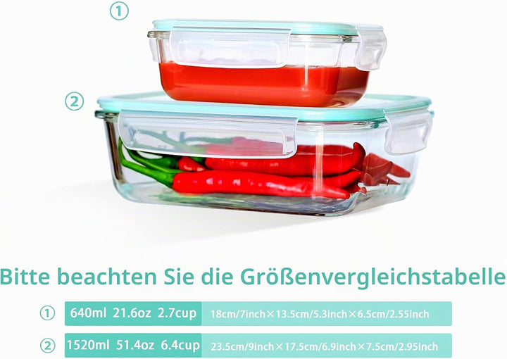 12er Vorratsbehälterset aus Glas, Glas-Frischhaltedosen,Aufbewahrungsbehälter für Küche und Restaura