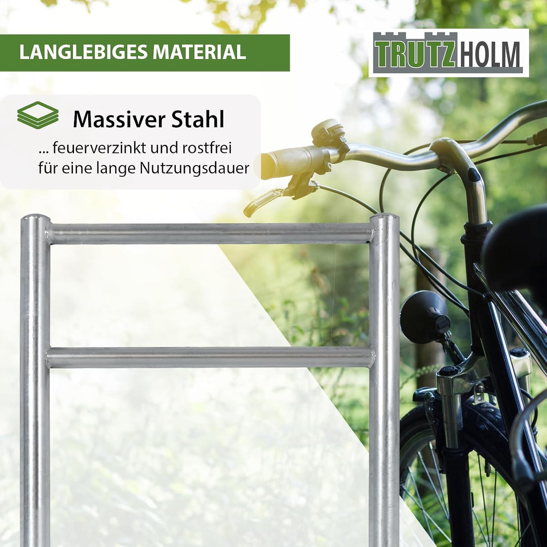 TRUTZHOLM 5x Fahrradanlehnbügel mit Knieholm 115x75 cm Stahl feuerverzinkt Ø 60 mm Anlehnbügel zum E