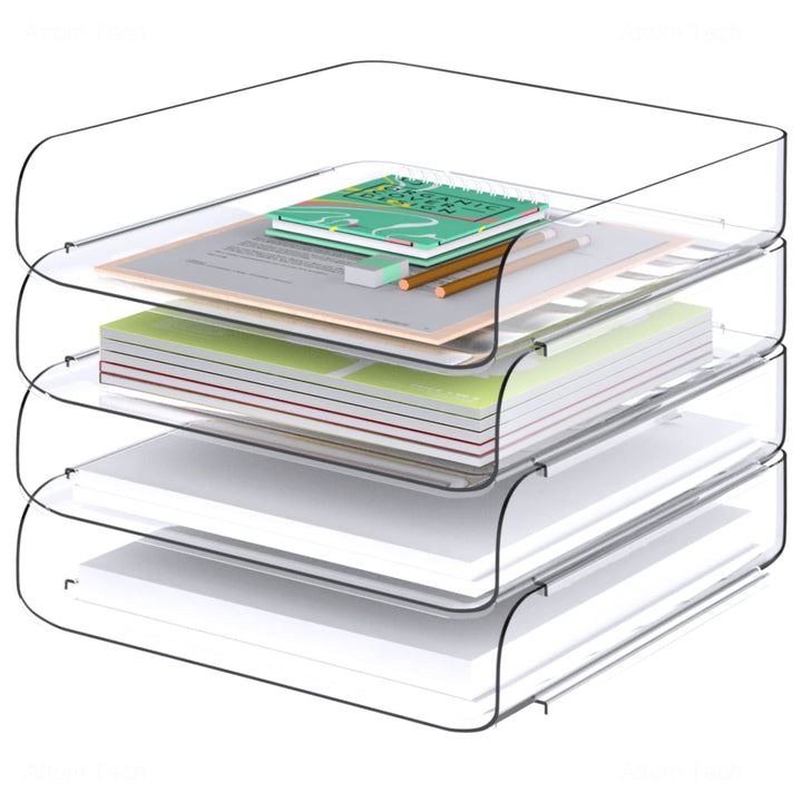 Tomorotec Schreibtisch-Briefablage-Set, 4er-Pack, Frontlader, A4-Grösse, transparent, PET, stapelbar