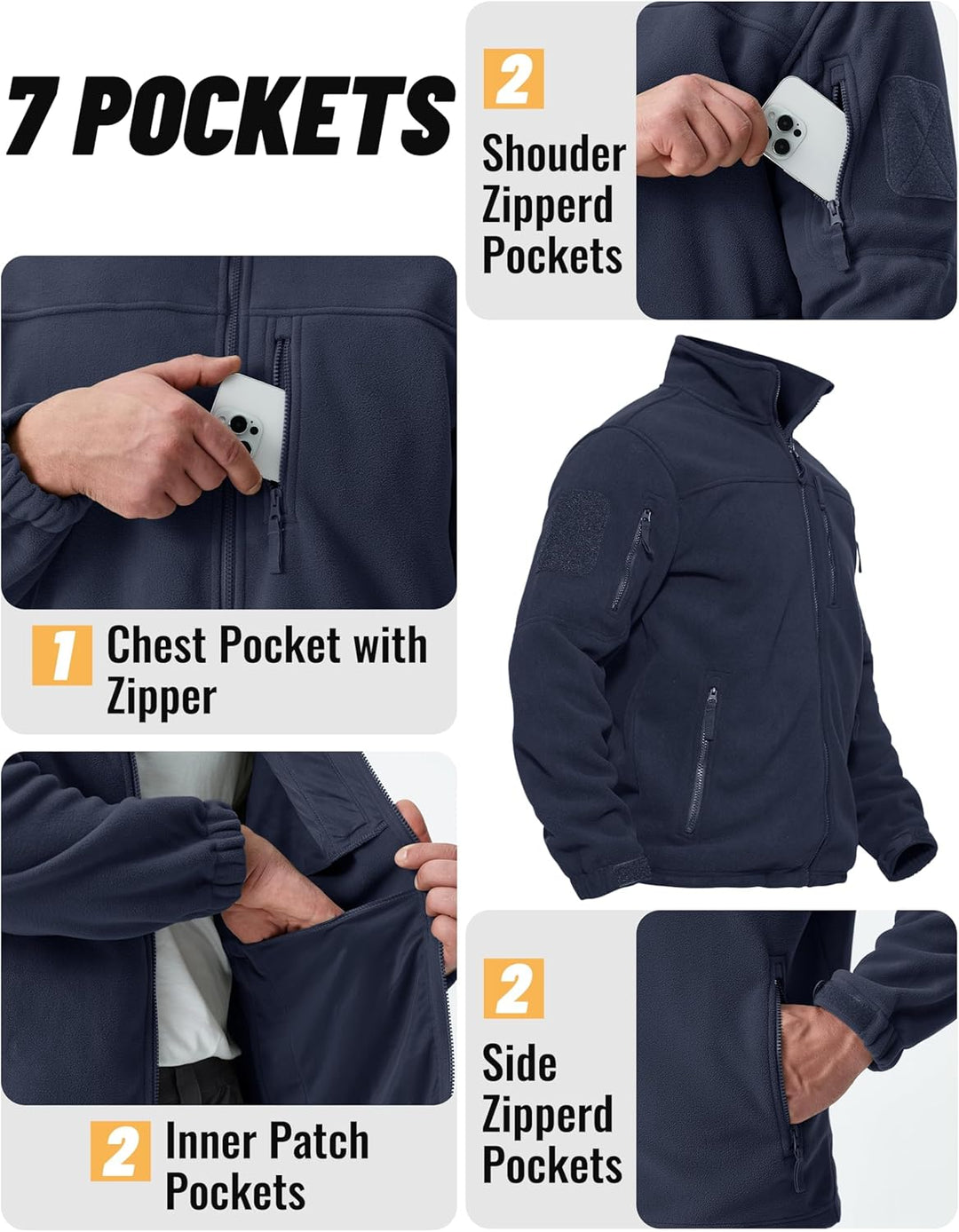 TACVASEN Herren Militär Outdoor Fleecejacke Warme Taktische Jacke Fleece Jacket, Schwarzblau