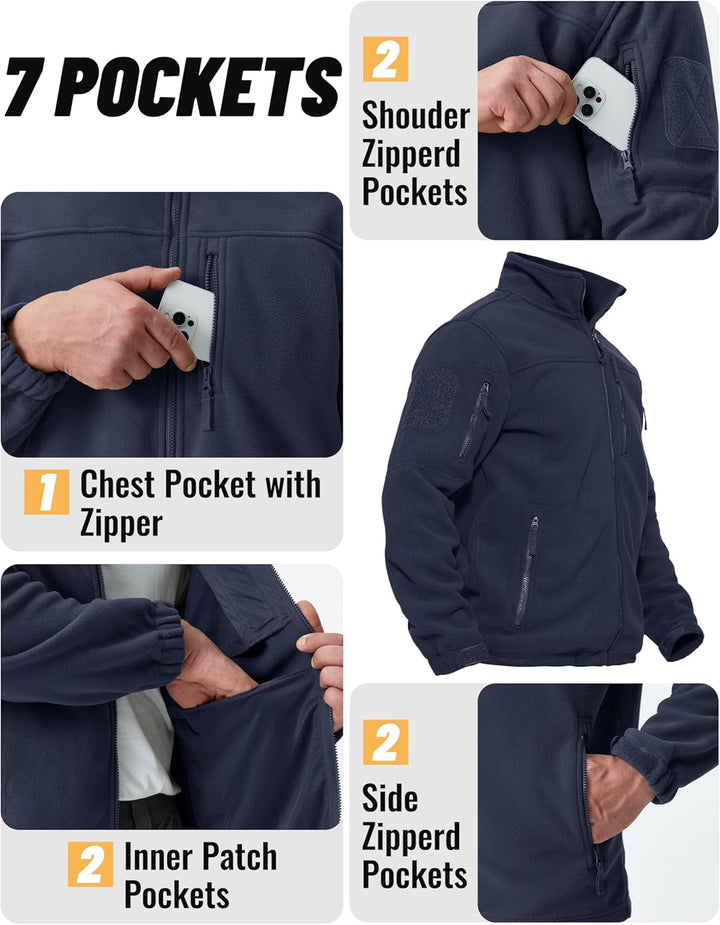 TACVASEN Herren Militär Outdoor Fleecejacke Warme Taktische Jacke Fleece Jacket, Schwarzblau
