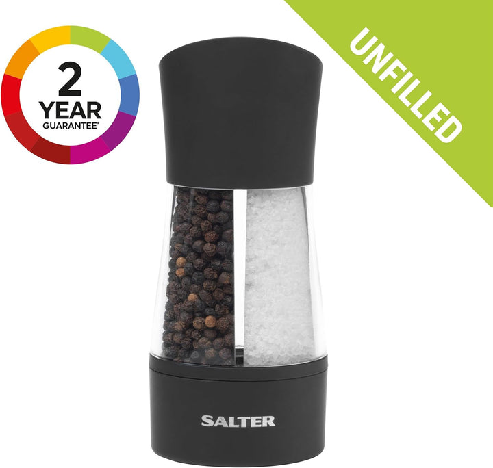 Salter 7612 BKXRA 2-in-1 Salz- & Pfeffermühle - Dual Küchenmühle, Doppelseitige Gewürzmühle, Twist-
