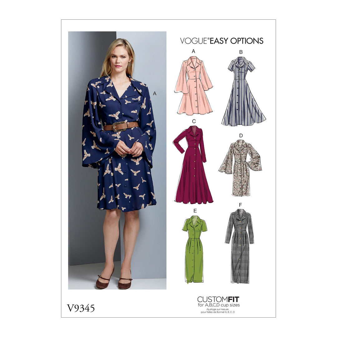 Vogue V9345E5 Easy Damen Schnittmuster Kragen Kleid Schnittmuster Gr. 42-50