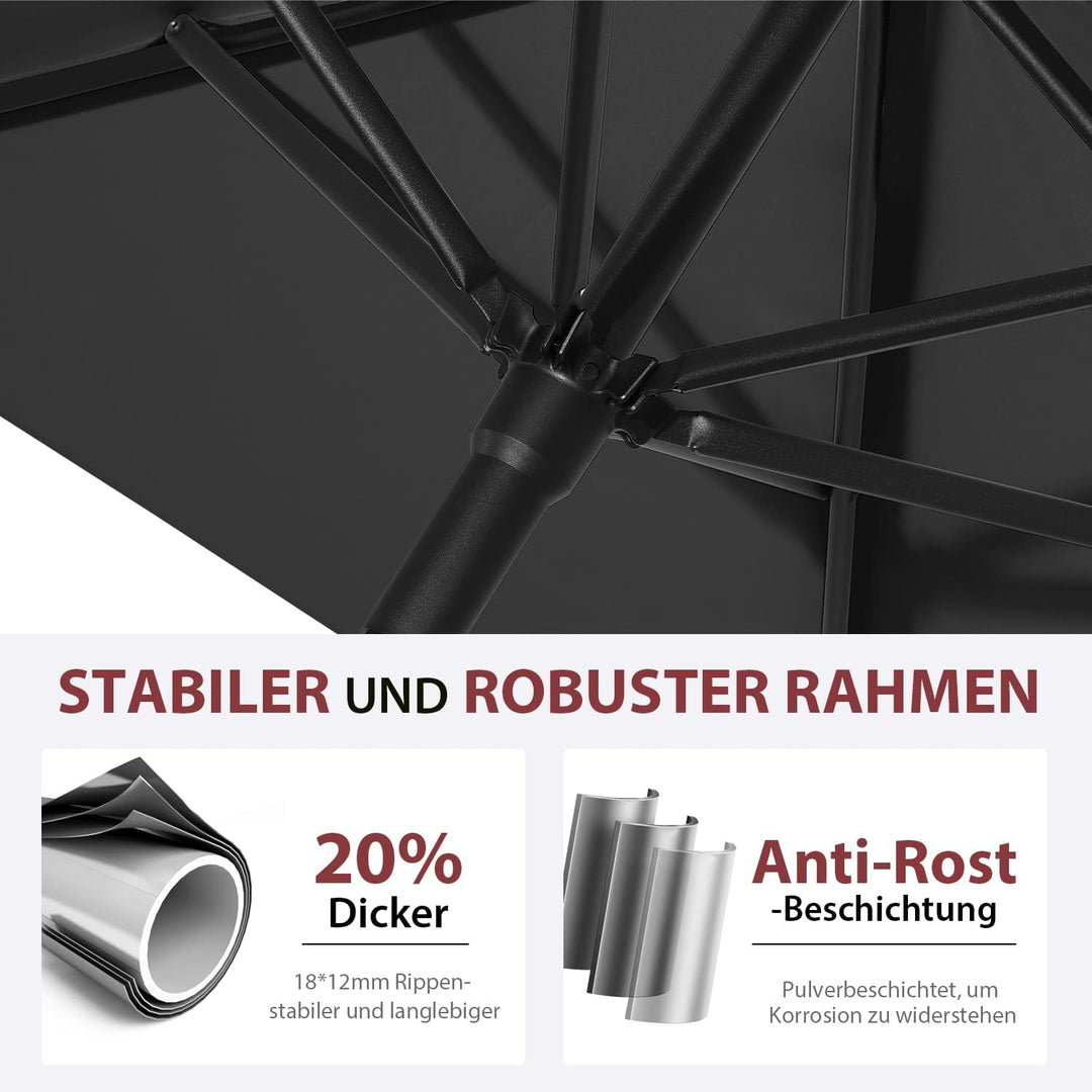 Sekey® 180×130cm Sonnenschirm für Balkon, Terrasse& Garten,Windfest Kippbar Grau UPF 50+ Rechteckig