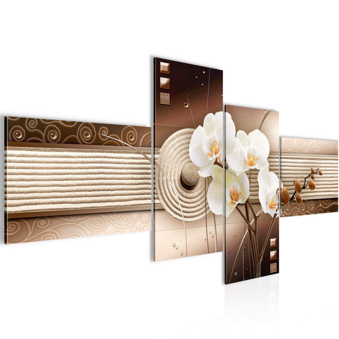 Runa Art Bild Modern Blumen Orchidee - Made in Germany - Wandbilder Sand Beige Braun 4 Teilig 205242