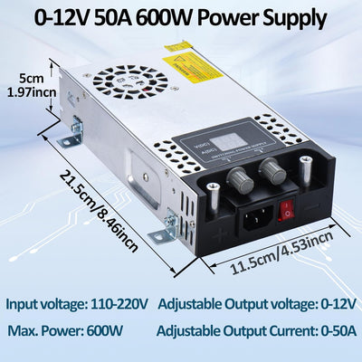 Einstellbare DC 0-12V Netzteil 50A 600W Transformator 230V AC auf DC 0-12Volt 0-50A 600W Netzteil Tr