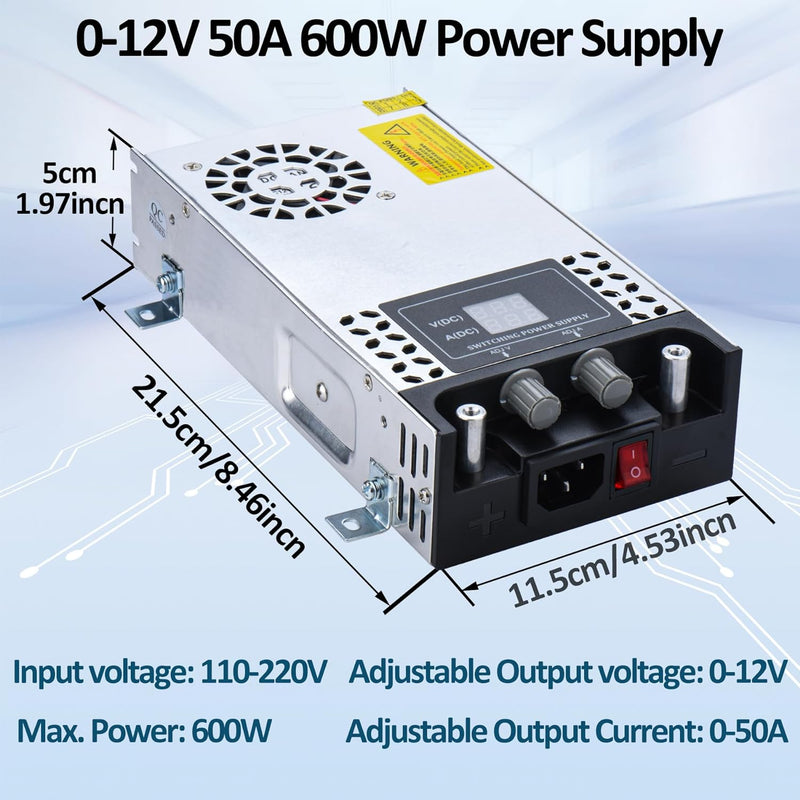 Einstellbare DC 0-12V Netzteil 50A 600W Transformator 230V AC auf DC 0-12Volt 0-50A 600W Netzteil Tr