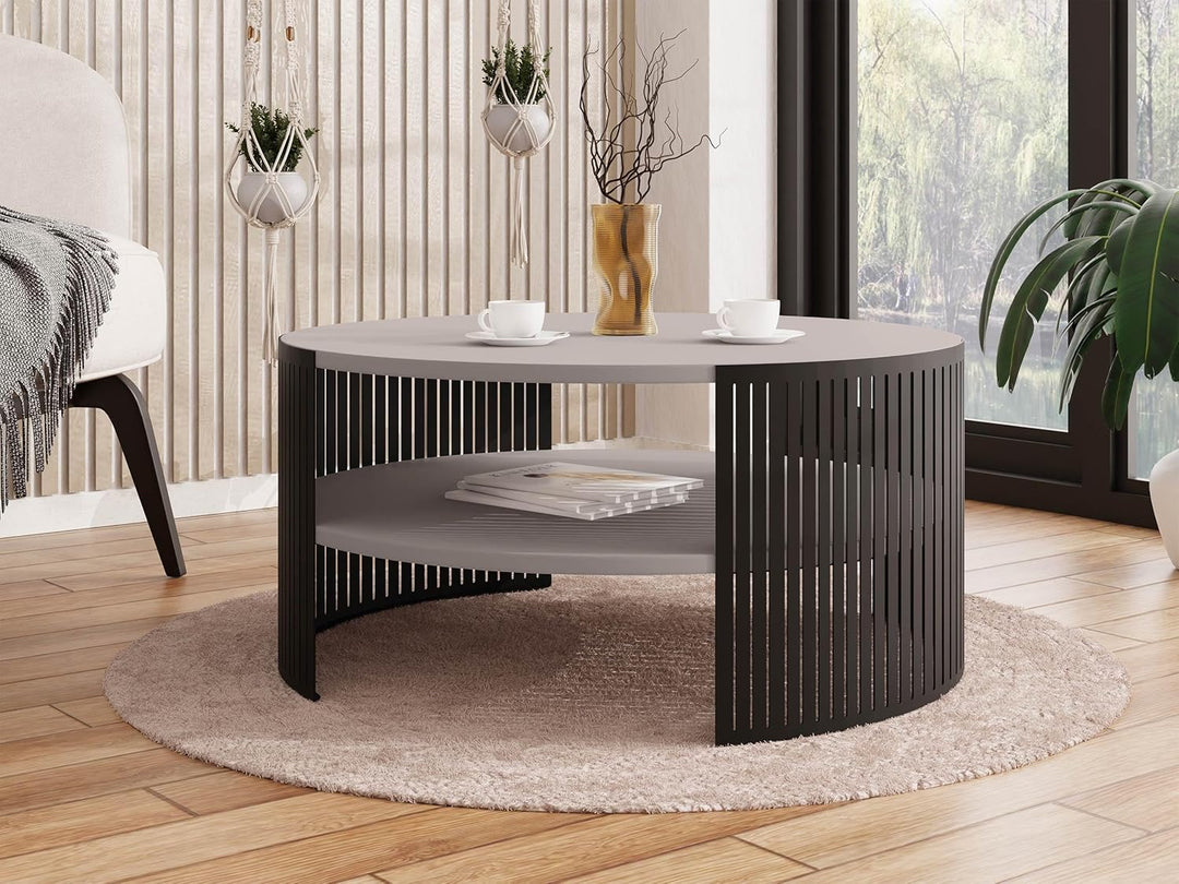 Mirjan24 Couchtisch mit Ablage Fahugin, Runde Form, Beine aus Metall, Kaffeetisch, Wohnzimmertische,