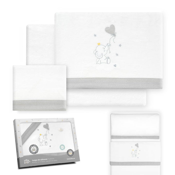 Interbaby Bettwäsche-Set für Kinderbett, 50 x 80 cm, für Babys, für den Winter, Flanell, Modell Elef