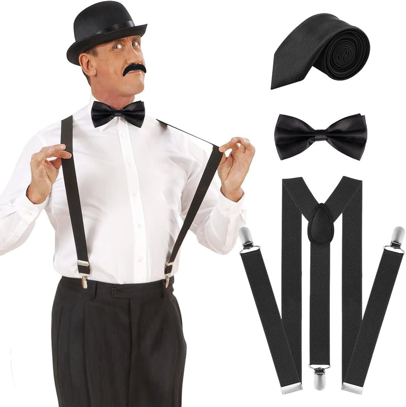 WILDPARTY 20er Jahre Kostüm Herren Accessoires, Faltbarer Krücken Metall, Fedora Hut, Gläser, Fliege