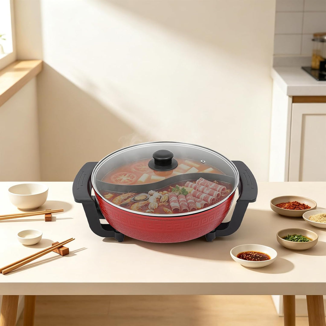 Elektrischer Hotpot 6L 1360W für Familie, mit 5 Temperaturstufen Rot | Antihaftbeschichtung, rutschf