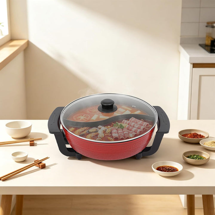 Elektrischer Hotpot 6L 1360W für Familie, mit 5 Temperaturstufen Rot | Antihaftbeschichtung, rutschf
