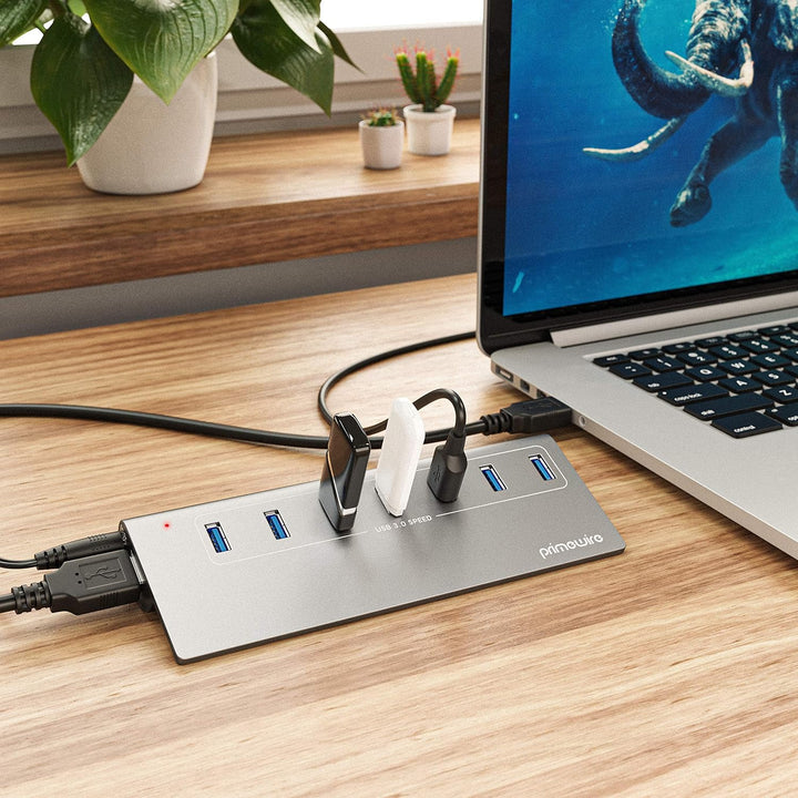 CSL USB 3.2 Gen2 Hub 7 Port Verteiler aktiv 10 Gbit/s Aktiver Betrieb mit Netzteil Metallgehäuse für
