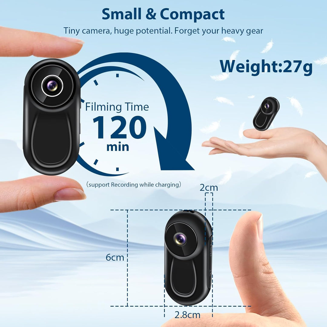 Mini Kamera Action, 1080P HD & 120° Weitwinkel Action Cam Mini, 120 Minuten Aufnahmezeit Bodycam mit