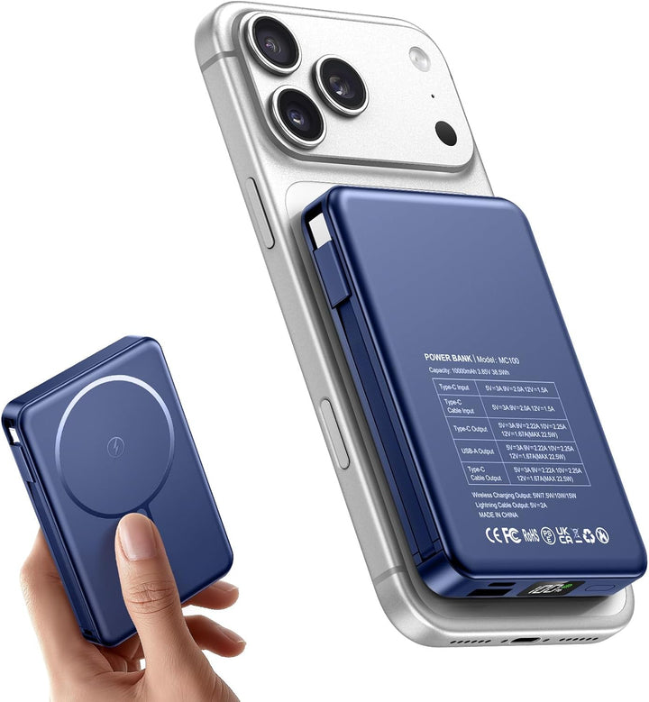 Magsaf Power Bank 10000mAh，Wireless Magnetische Powerbank Schnelles Laden mit LED-Display Mini Power