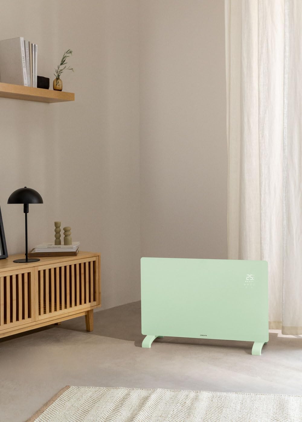 CREATE/WARM CRYSTAL 2000 W/Elektrischer Konvektor aus Glas mit WiFi pastellgrün/LED-Touchscreen, 2 L