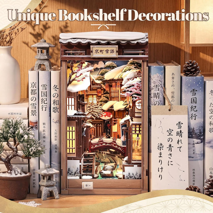 Fsolis Book Nook Kit –Kyoto Snow Whisper Booknook, Japanischer Puppenhaus-Szene, 3D Puzzle Set, Büch