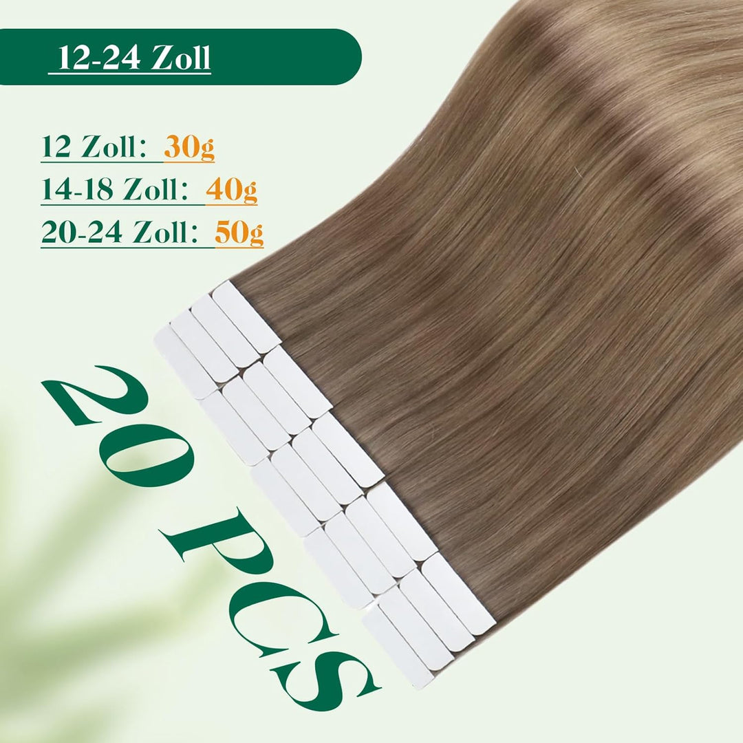 Easyouth Tape in Extensions Echthaar Glue in Haar Extensions Echthaar Farbe Ash Brown Mix Platinum B