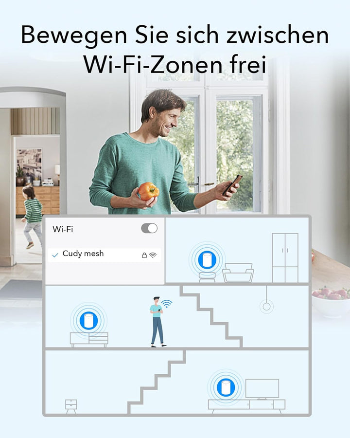Cudy AX3000 WiFi 6 Mesh-System–deckt Bis zu 2500 m², Ersetzt Wireless-Router und Extender, 2,5 G WAN