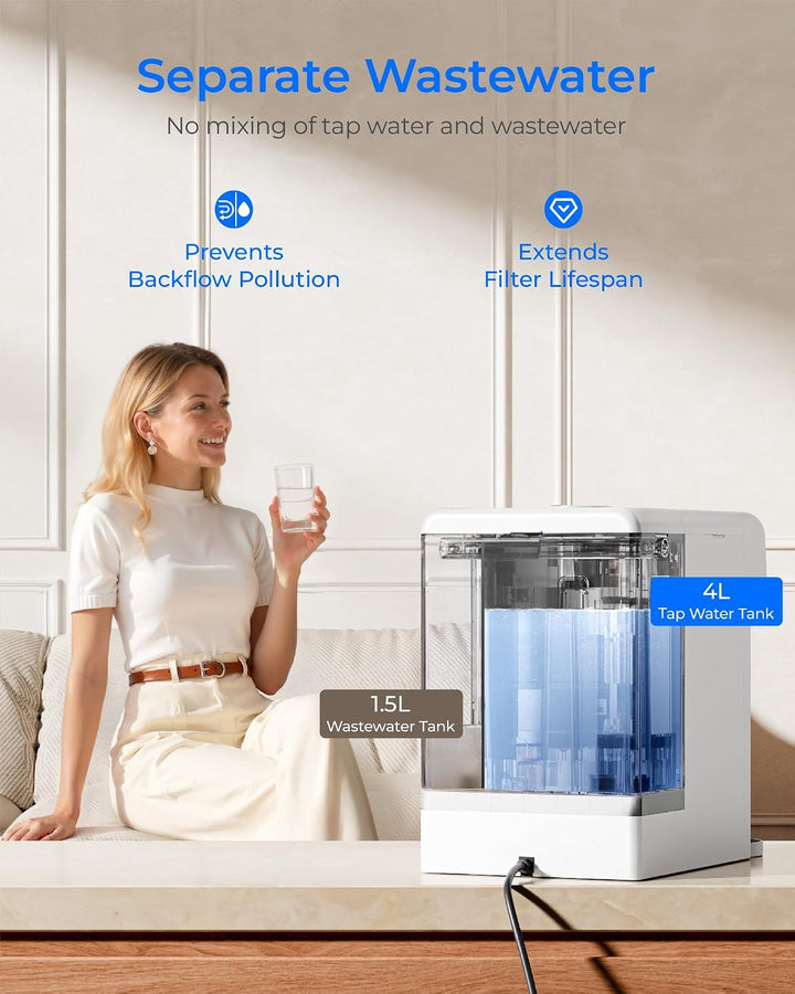Waterdrop M6SL Mineralisiertes Auftisch Osmoseanlage, Raumtemperatur | Glaskaraffe, 8-Stufen-Filtrat