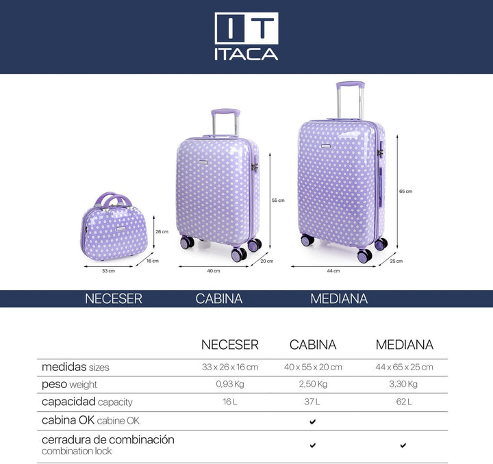 ITACA - Kinderkoffer Set - Kabinenkoffer Leichtgewicht abs/polycarbonat mit 360° Rollen, Verstellbar