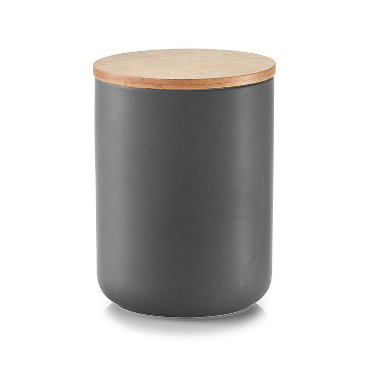Zeller 19827 Vorratsdose, mit Bamboodeckel, 1150 ml, Keramik, ca. 12 x 12 x 16 cm Anthrazit 0.1 x 12