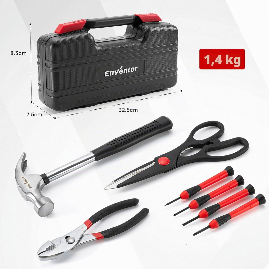 Enventor 48-Tlg Kleiner Werkzeugkoffer, Rotes Mini-Werkzeugset mit Hammer und Schraubendreher-Set, i