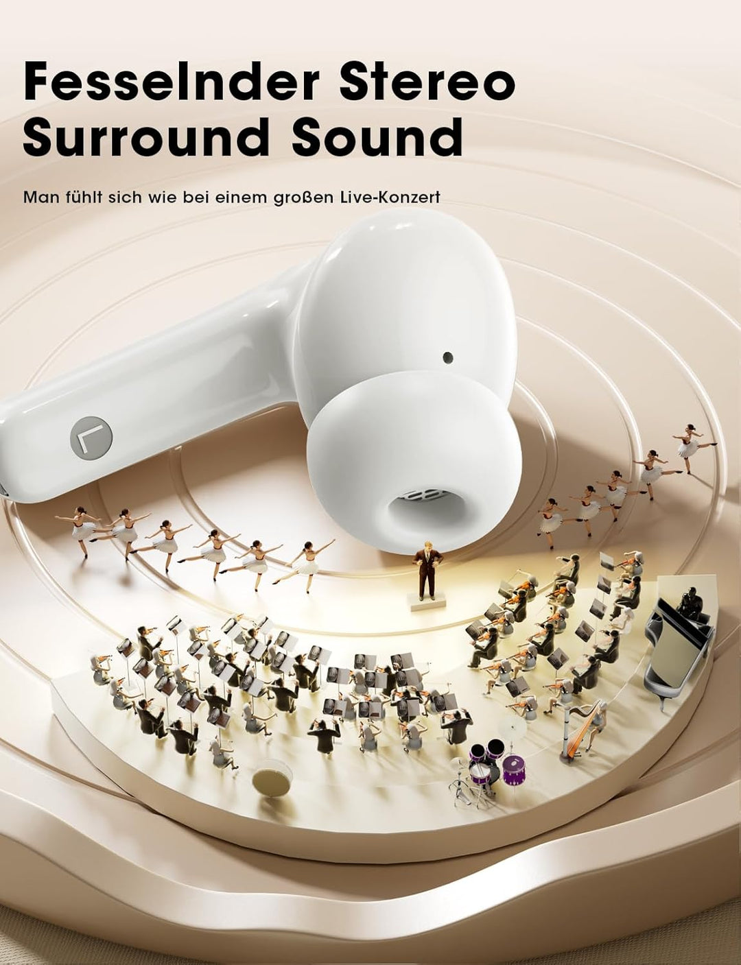 ZZU Bluetooth Kopfhörer Kabellos Bluetooth 5.4, In Ear Kopfhörer mit 4 ENC Mikrofonen, HiFi Tiefbass
