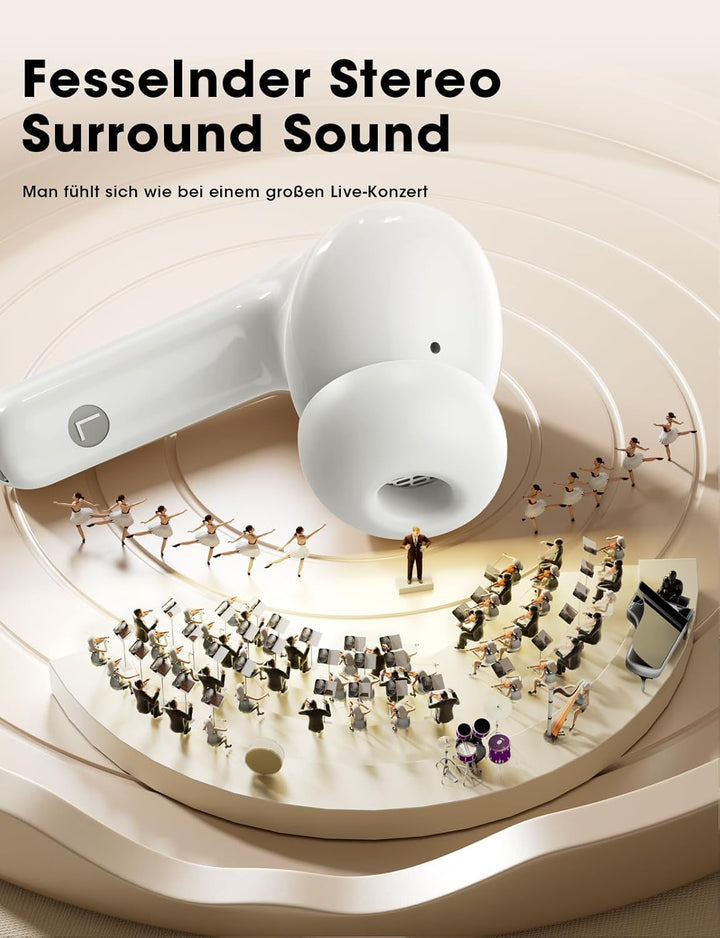 ZZU Bluetooth Kopfhörer Kabellos Bluetooth 5.4, In Ear Kopfhörer mit 4 ENC Mikrofonen, HiFi Tiefbass