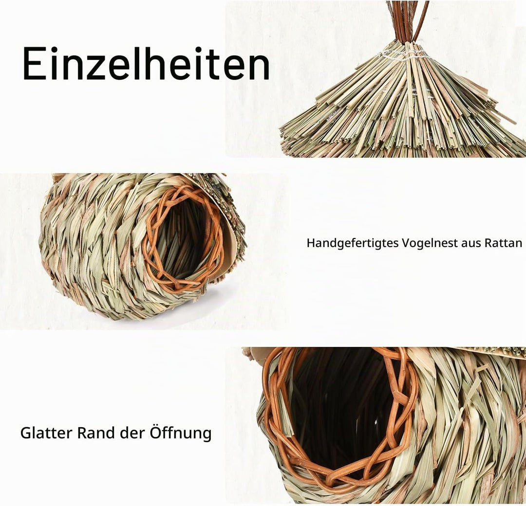 Vogelnest Gras, 2 Stück Gras Bird Nest, Handgewebte Vogelhäuser, Verschleissfest Hängender Vogelnest