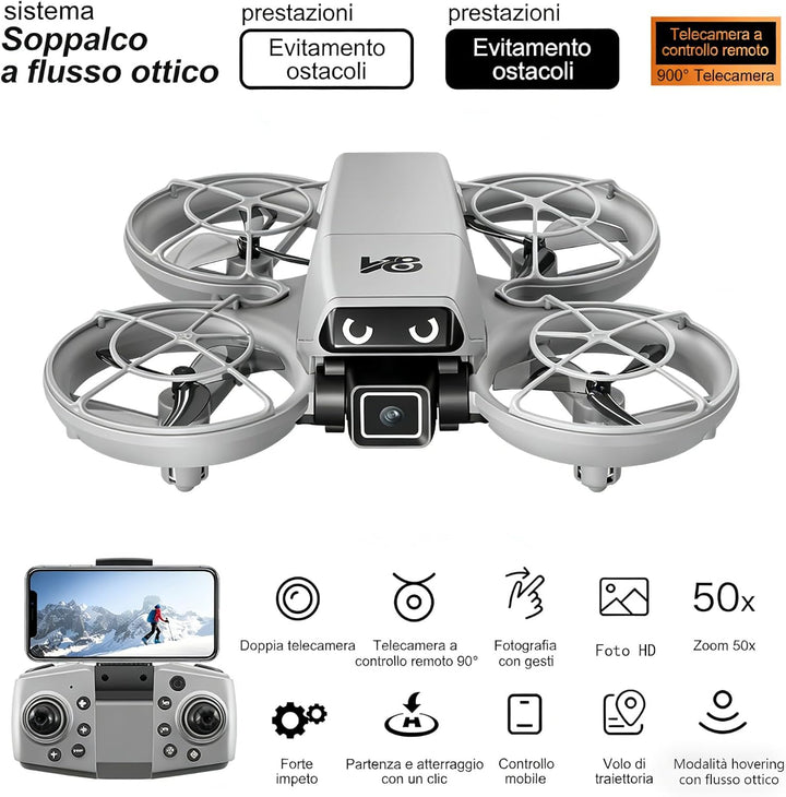 Mini RC Drohne mit Kamera, Propellerschutz, LED-Augenlichter, Hindernisvermeidung, optische Position